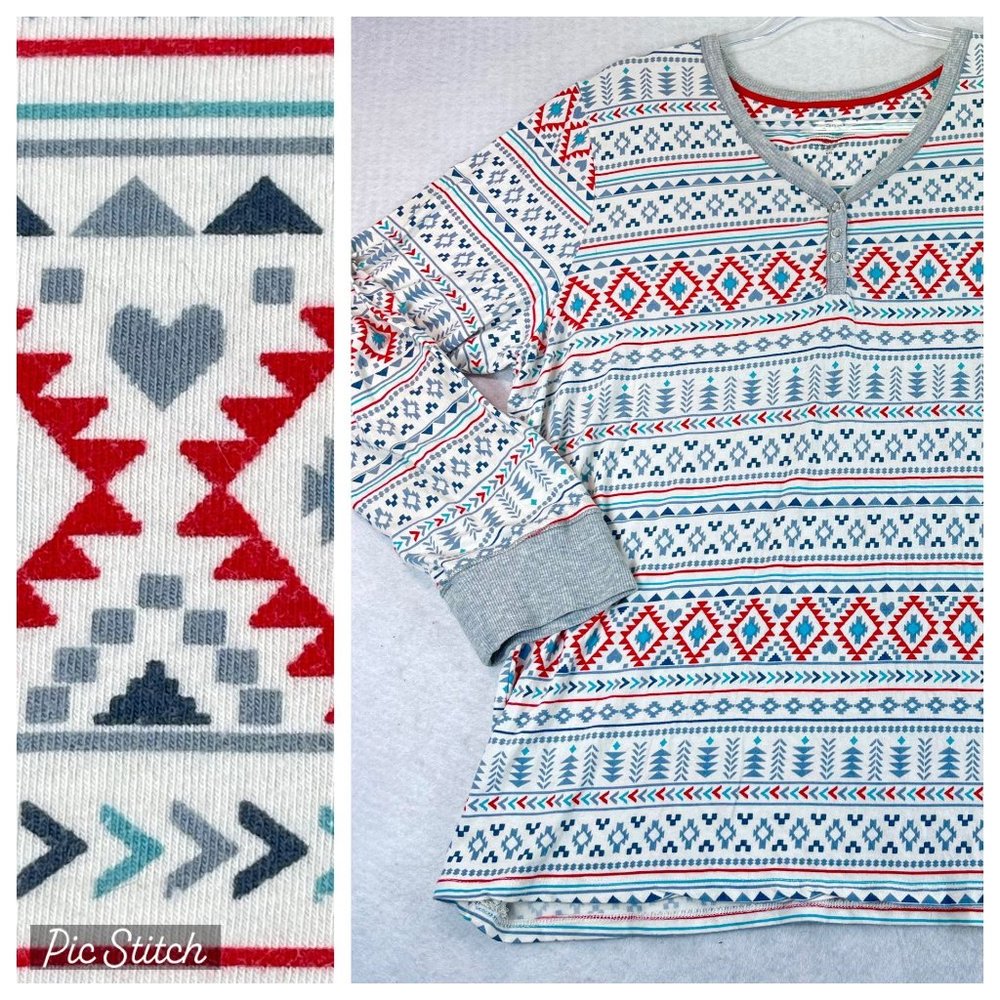 CUDDL DUDS Womens XXL Nordic Fair Isle Hearts Long Sleeve Soft Cozy Top Shirt
